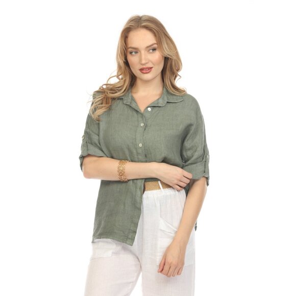 Olive Button Up Collared Shirt - Picture 3 of 9